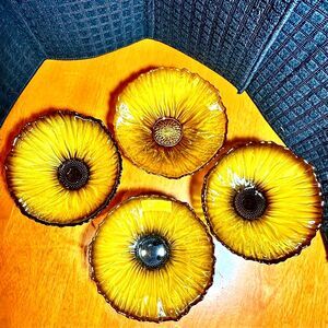 AKCAM Handmade Turkish Art Glass Sunflower Bowls, Set of 4